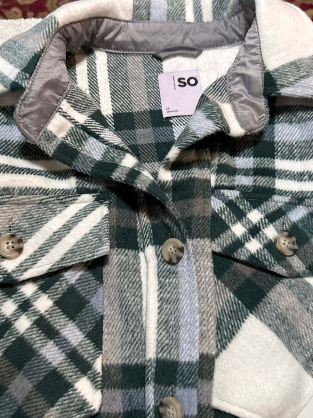 SO Green and Cream Plaid Shacket